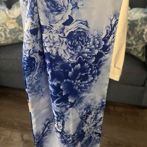 Beautiful Blue Floral Silk Scarf